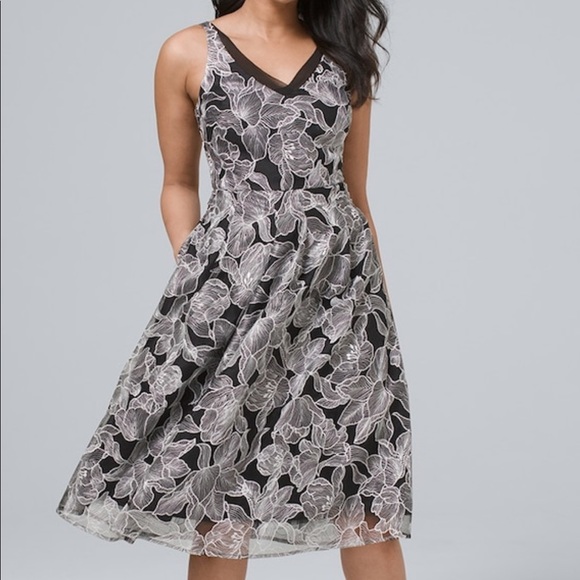 White House Black Market Dresses & Skirts - WHBM embroidered fit and flare dress